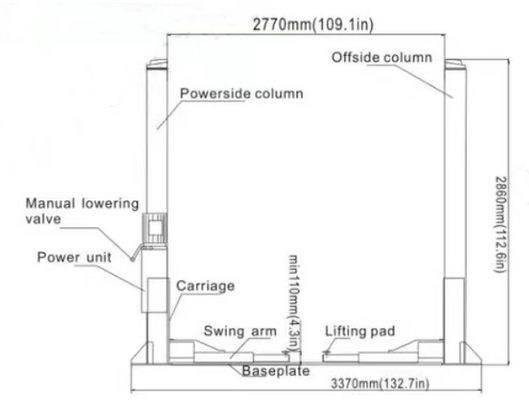 Ascenseur hydraulique à deux colonnes automatiquement personnalisable pour différentes exigences